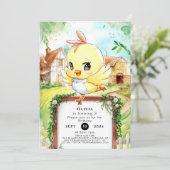 ウォーターカラーハッピーチキン誕生日 招待状 (スタンド正面)