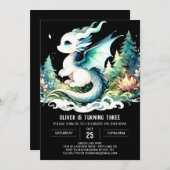 ウォーターカラーハッピードラゴン誕生日 招待状 (正面/裏面)