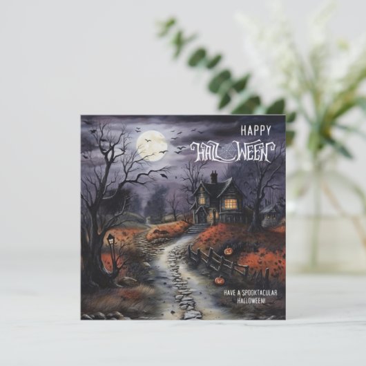ウォーターカラーハッピーハローウィン幽霊のよく出るハウス シーズンカード (スタンド正面)