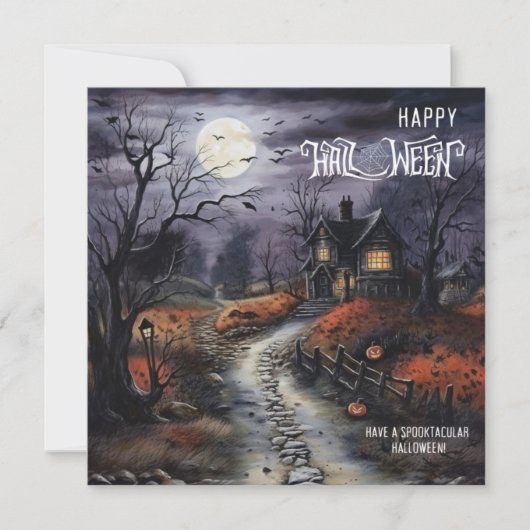 ウォーターカラーハッピーハローウィン幽霊のよく出るハウス シーズンカード (正面)