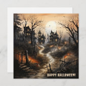 ウォーターカラーハッピーハローウィン幽霊のよく出るヴィレッジ シーズンカード (正面/裏面)