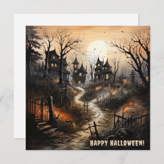 ウォーターカラーハッピーハローウィン幽霊のよく出るヴィレッジ シーズンカード (正面/裏面)