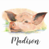 ウォーターカラーハッピーピグスワインアニマルアート名前をカスタムする シール (正面)