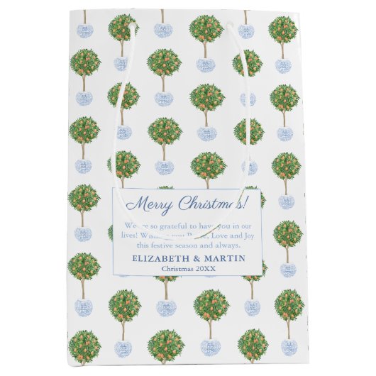 ウォーターカラーハッピーホリデーズシトラスオレンジツリー ミディアムペーパーバッグ (正面)