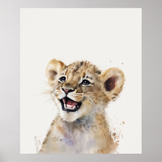 ウォーターカラーハッピーライオンベビー子供部屋ジャングルサファリ ポスター (正面)