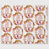ウォーターカラーハッピー10月誕生日紅葉 ラッピングペーパー (フラット)