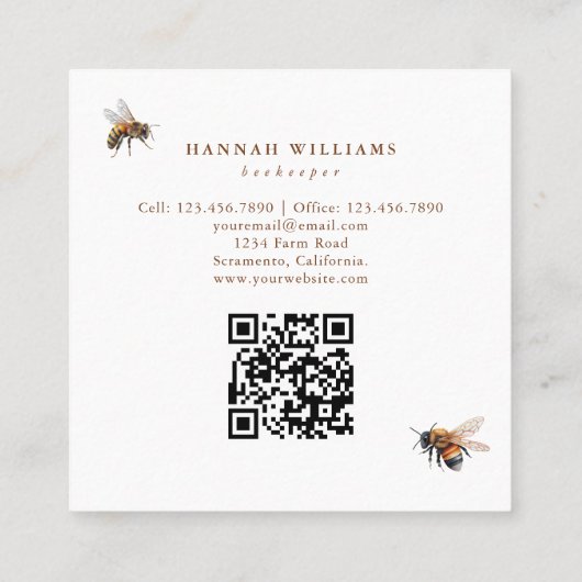 ウォーターカラーハニカム&ハニージャガービーキーパー スクエア名刺 (裏面)