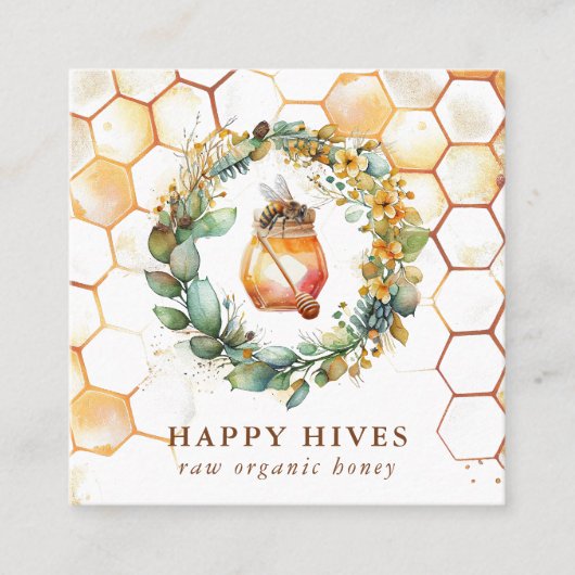 ウォーターカラーハニカム&ハニージャガービーキーパー スクエア名刺 (正面)