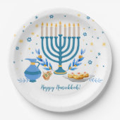 ウォーターカラーハヌカホリデー ペーパープレート (正面)