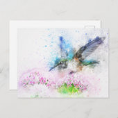 ウォーターカラーハミングバードイラストレーション ポストカード (正面/裏面)