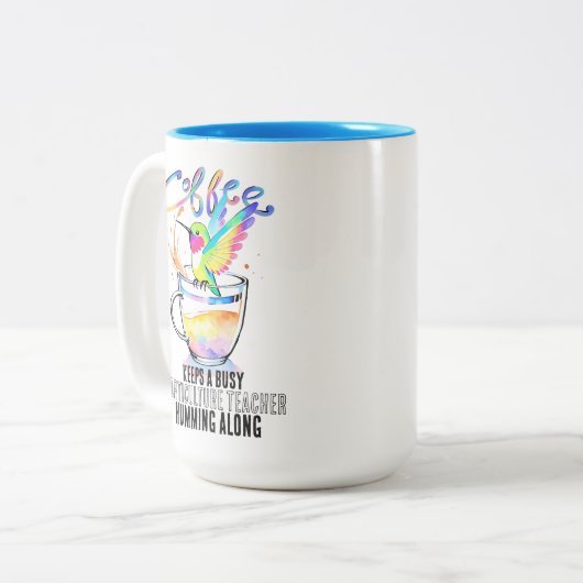 ウォーターカラーハミングバード&コーヒーオーバー忙し先生 ツートーンマグカップ (正面左)