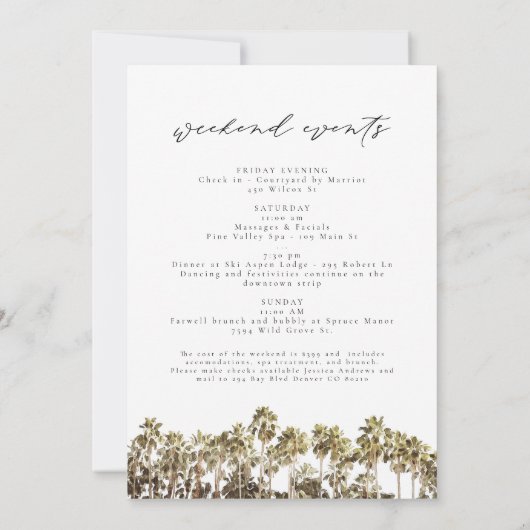 ウォーターカラーハリウッドカリフォルニアサインパームツリー 招待状 (裏面)