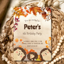 ウォーターカラーハリネズミの誕生日パーティー招待状