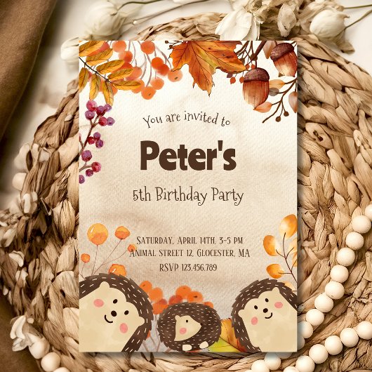 ウォーターカラーハリネズミの誕生日パーティー招待状 招待状
