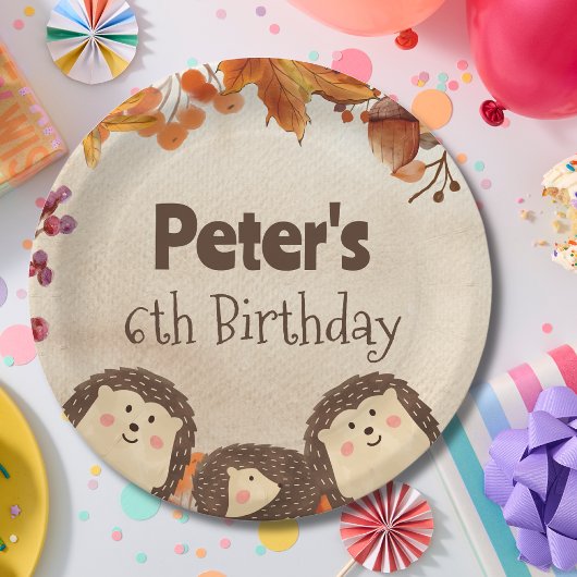 ウォーターカラーハリネズミの誕生日 ペーパープレート