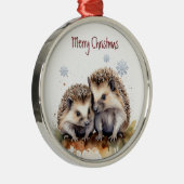 ウォーターカラーハリネズミ動物自然アート メタルオーナメント (右)