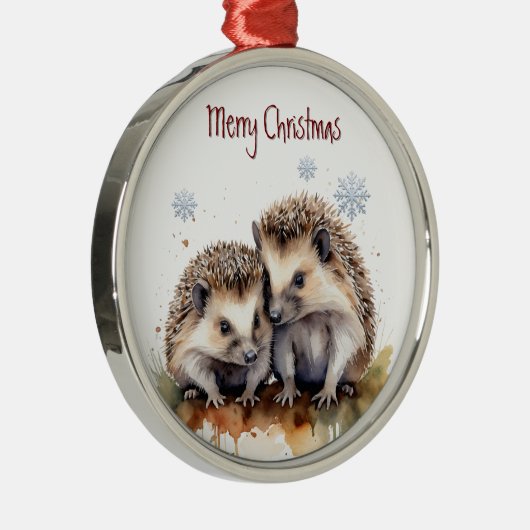 ウォーターカラーハリネズミ動物自然アート メタルオーナメント (右)