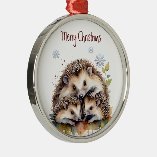 ウォーターカラーハリネズミ動物自然アート メタルオーナメント (右)