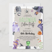 ウォーターカラーハロウィンコスチュームキッズ誕生日パーティー 招待状 (正面)
