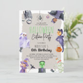 ウォーターカラーハロウィンコスチュームキッズ誕生日パーティー 招待状 (スタンド正面)