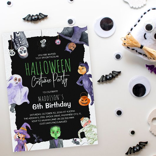 ウォーターカラーハロウィンコスチュームキッズ誕生日パーティーI 招待状