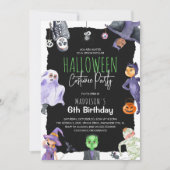 ウォーターカラーハロウィンコスチュームキッズ誕生日パーティーI 招待状 (正面)