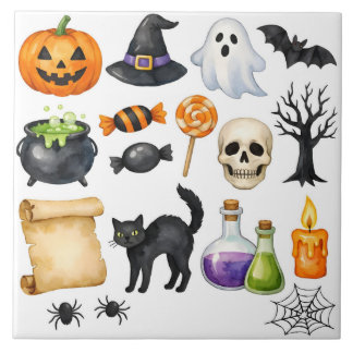ウォーターカラーハロウィンコラージュ タイル