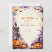 ウォーターカラーハロウィンパーティー招待状テンプレート 招待状 (正面)