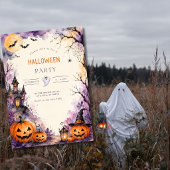 ウォーターカラーハロウィンパーティー招待状テンプレート 招待状
