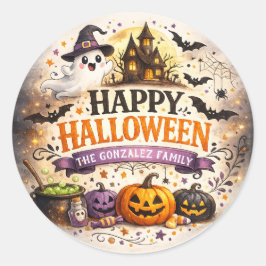 ウォーターカラーハロウィンファミラウンドステッカー ラウンドシール
