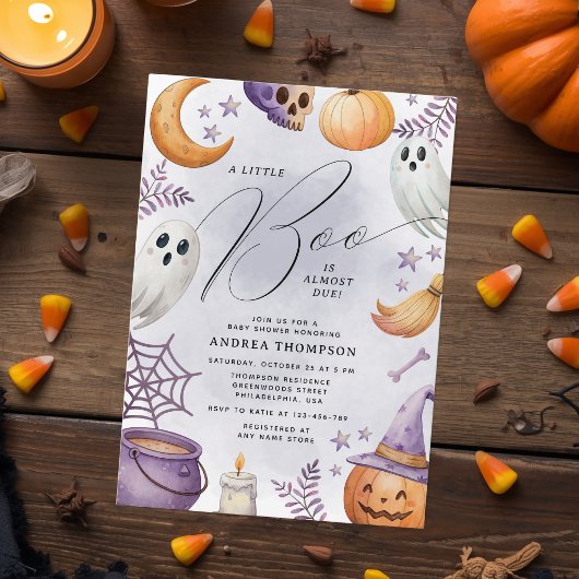 ウォーターカラーハロウィンリトルブーベイビーシャワー 招待状