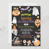 ウォーターカラーハロウィン不気味ワン誕生日 招待状 (正面)