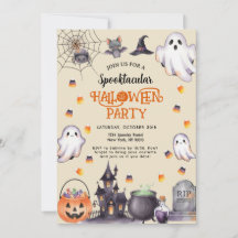 ウォーターカラーハロウィン招待状 - スタイリッシュでお化け屋敷風