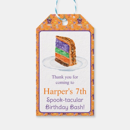 ウォーターカラーハロウィーンお誕生日ケーキありがとう ギフトタグ (正面)