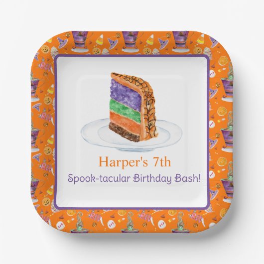 ウォーターカラーハロウィーンお誕生日ケーキありがとう ペーパープレート