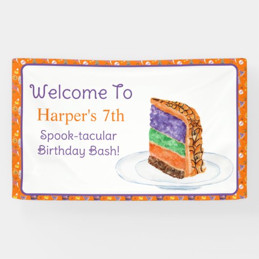 ウォーターカラーハロウィーンお誕生日ケーキへようこそ 横断幕 (横)