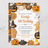 ウォーターカラーハロウィーンクッキー誕生日パーティー 招待状 (正面/裏面)