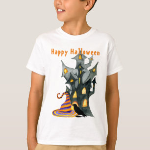 ウォーターカラーハロウィーンハウス&ハット Tシャツ