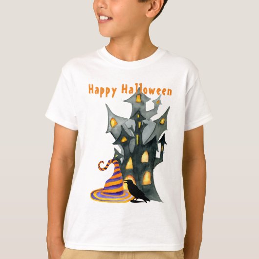 ウォーターカラーハロウィーンハウス&ハット Tシャツ (正面)