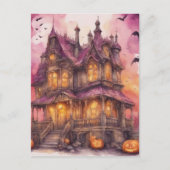 ウォーターカラーハロウィーンハウスAIアート ポストカード (正面)