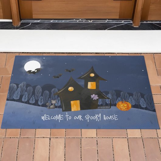 ウォーターカラーハロウィーンハ幽霊のよく出るウス ドアマット