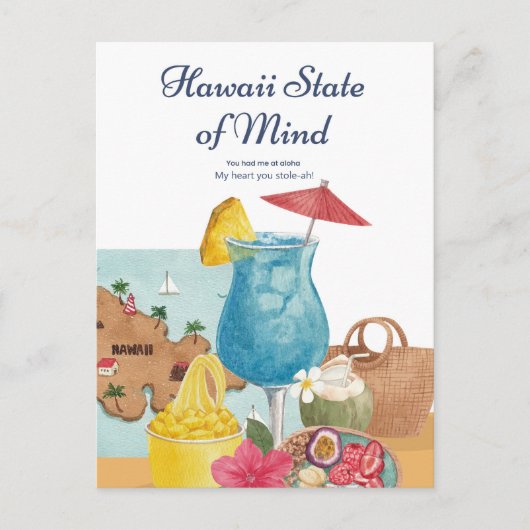 ウォーターカラーハワイアロハ私のハートあなたが盗んだ – ああ ポストカード (正面)