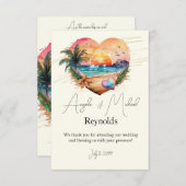 ウォーターカラーハワイビーチサンセット結婚ハート サンキューカード (正面/裏面)