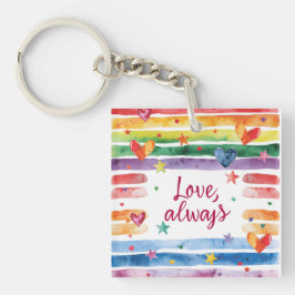 ウォーターカラーハートのレインボーステッカー LOVE ALWAYS キーホルダー