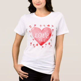 ウォーターカラーハートバレンタインベーシックTシャツ トライブレンドTシャツ