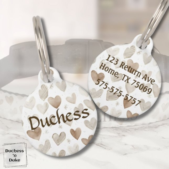 ウォーターカラーハート柄ペットネーム ペット　ネームタグ (Watercolor Heart Pattern Pet Name ID Tag)