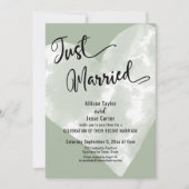 ウォーターカラーハート セージグリーン Just Married スクリプト 招待状 (正面)