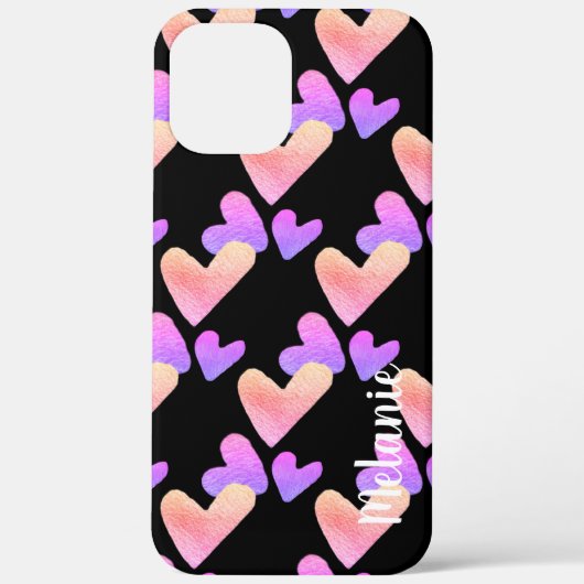 ウォーターカラーハート パープル ピンク 大文字 モノグラム  Case-Mate iPhoneケース (裏面)