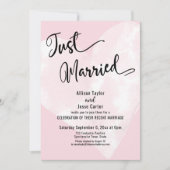 ウォーターカラーハート ピンクのJust Married スクリプト 招待状 (正面)