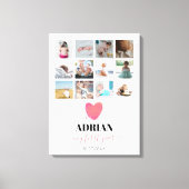 ウォーターカラーハート 赤ちゃんの最初の1年 フォトコラージュ キャンバスプリント (正面)